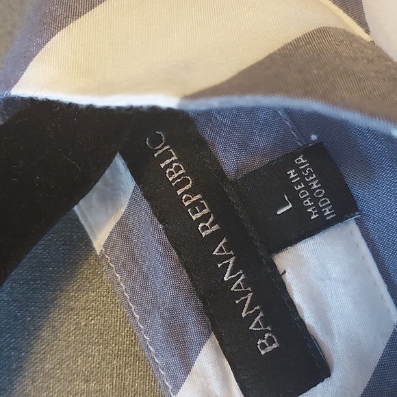 Banana Republic gray and white mock neck striped blouse size L - Picture 4 of 6